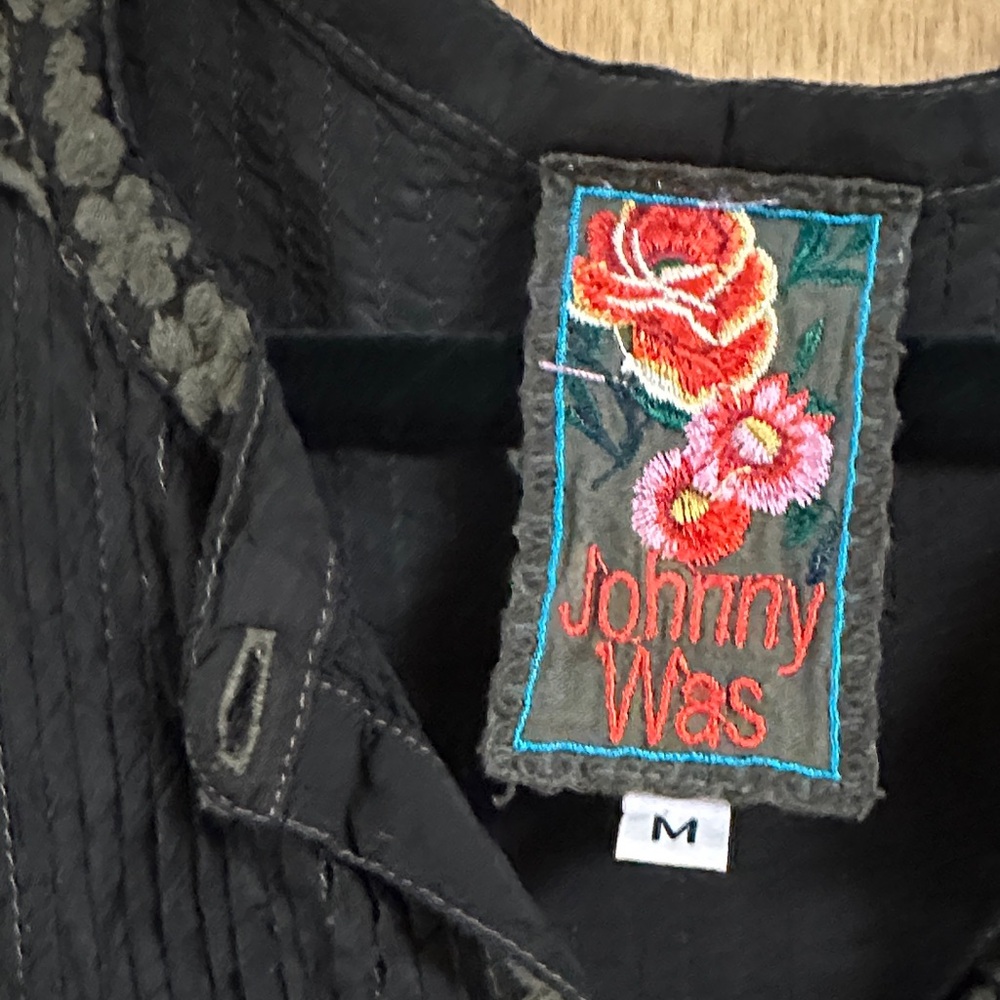 Johnny Was Black Blouse with Floral Embroidery - Picture 2 of 9